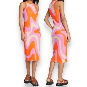 Wild Fable Pink Orange Swirl Maxi Dress XL Retro Mod Funky Knit